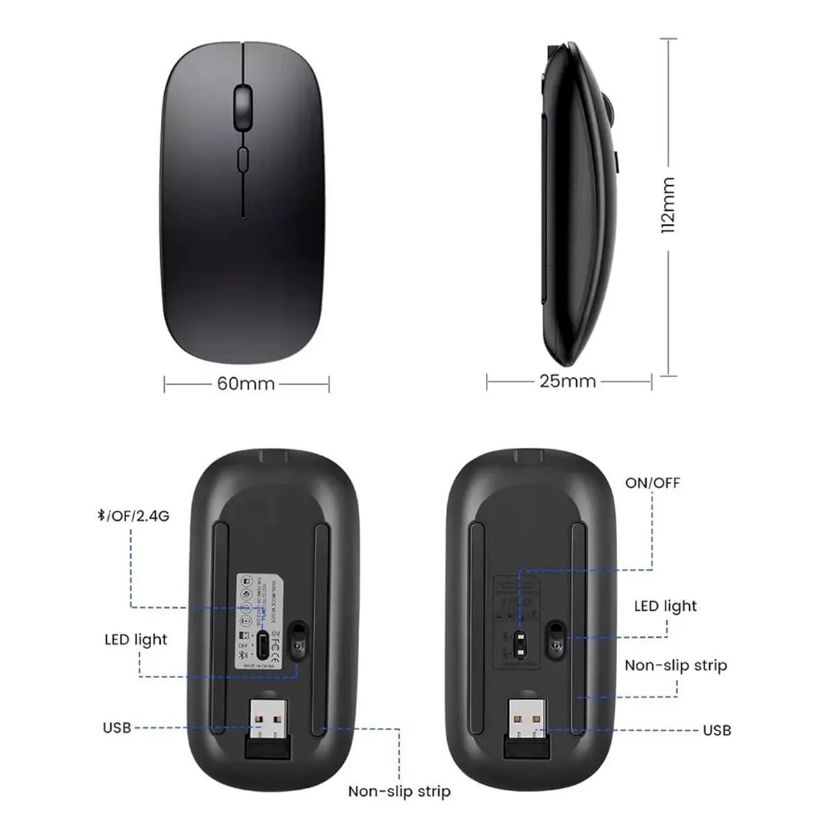 GENERICO - Mouse Inalámbrico Bluetooth Recargable Negro
