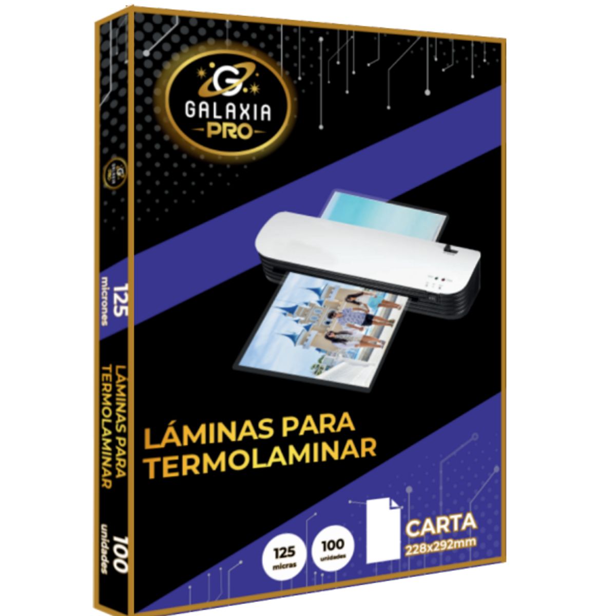 GENERICO - 100 Laminas Para Plastificar Termolaminar 125 Micrones Carta Galaxia Pro