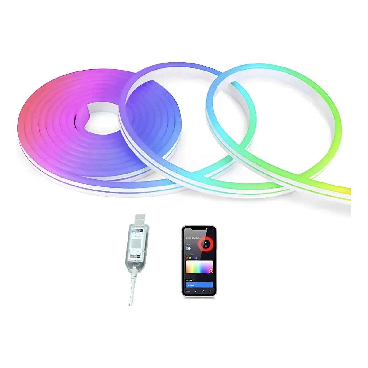 GENERICO - Tira Luz Led Neón Rgb Bluetooth Cinta 5 Metros con Usb control y App