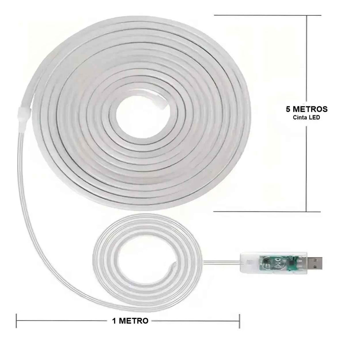 GENERICO - Tira Luz Led Neón Rgb Bluetooth Cinta 5 Metros con Usb control y App