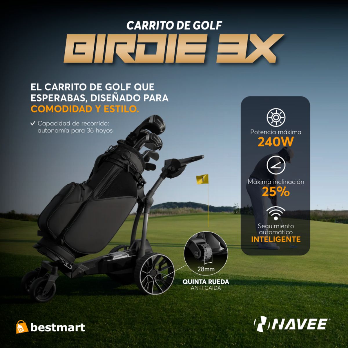 GENERICO - Carrito de Golf Eléctrico Navee Birdie 3X Negro
