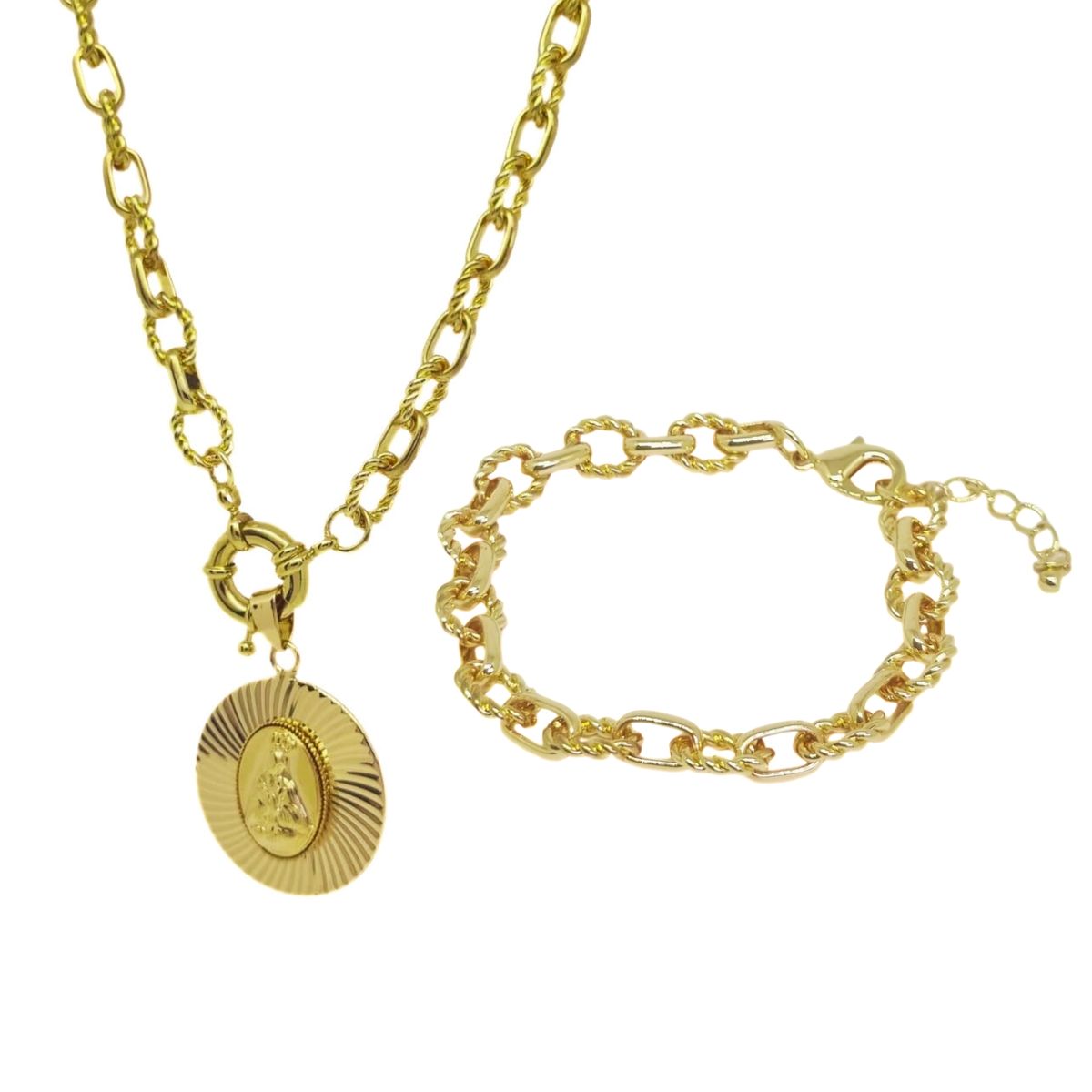 JOYAS LANDEROS - Collar + Pulsera Virgen Enchapada en oro de 18k