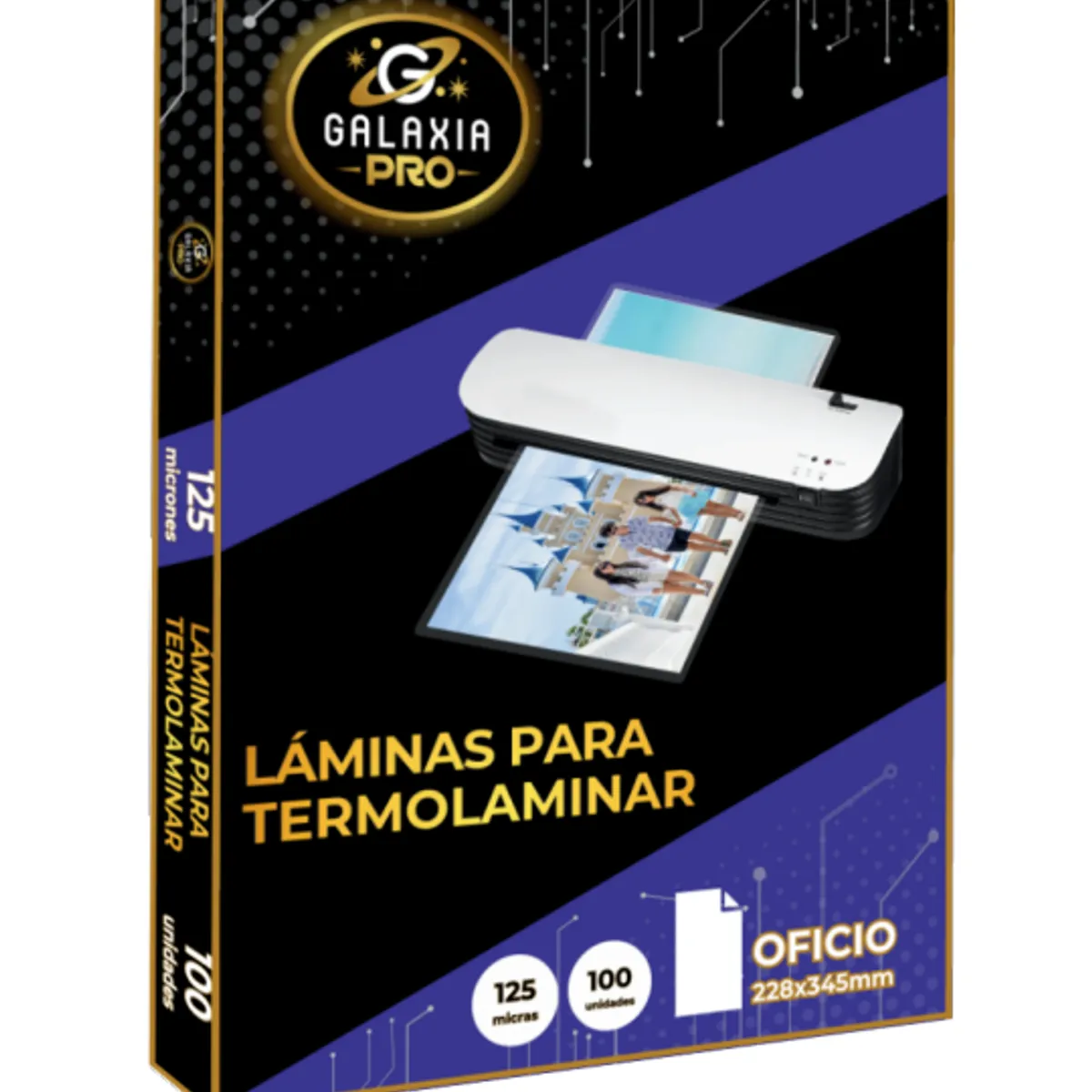 GENERICO - 100 Laminas Para Plastificar Termolaminar 125 Micrones Oficio Galaxia Pro