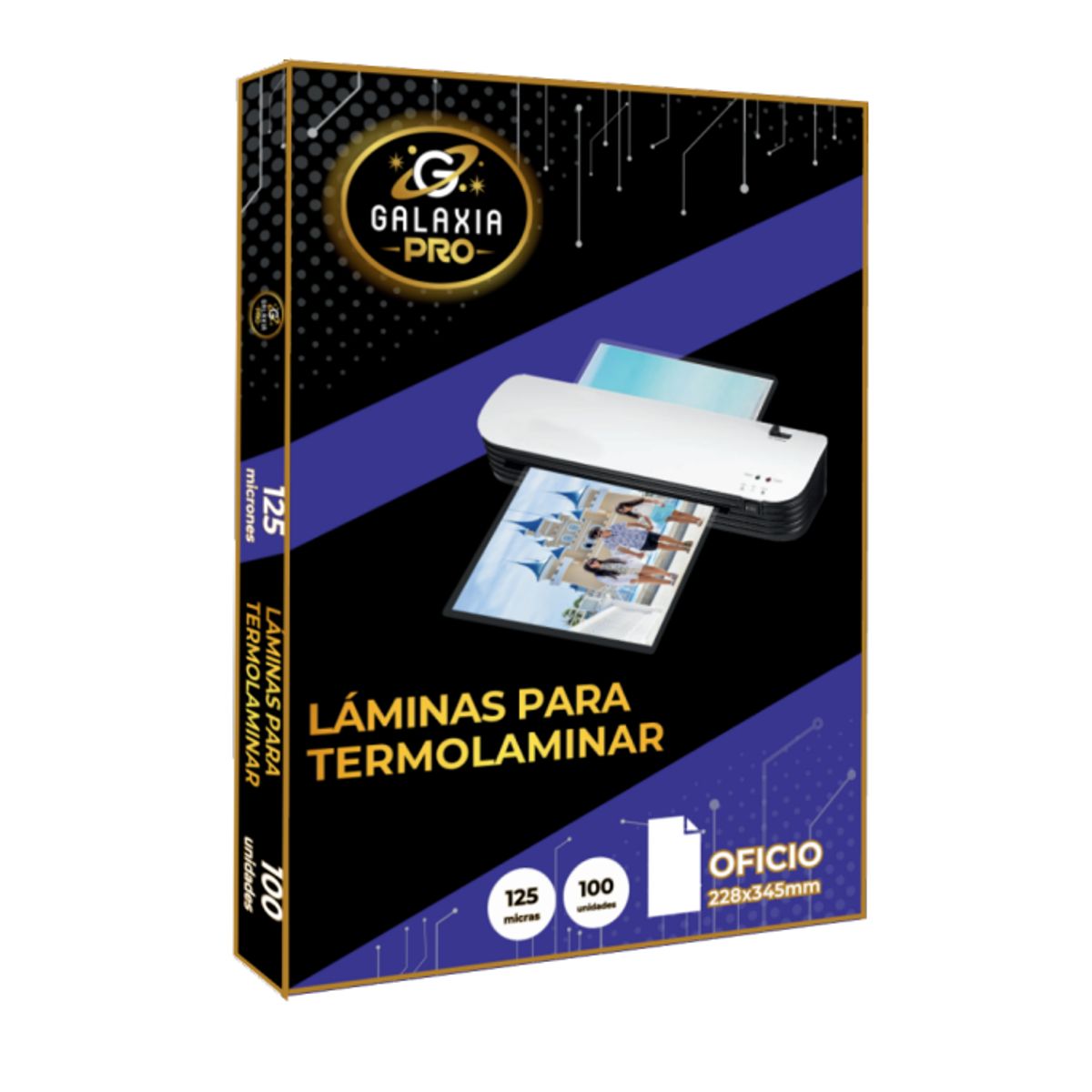 GENERICO - 100 Laminas Para Plastificar Termolaminar 125 Micrones Oficio Galaxia Pro