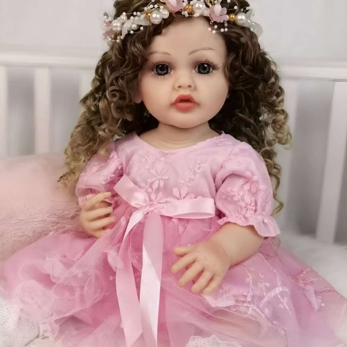 GENERICO - MUÑECA REALISTA BEBÉ DE 55 CM 100% SILICON VESTIDO ROSA