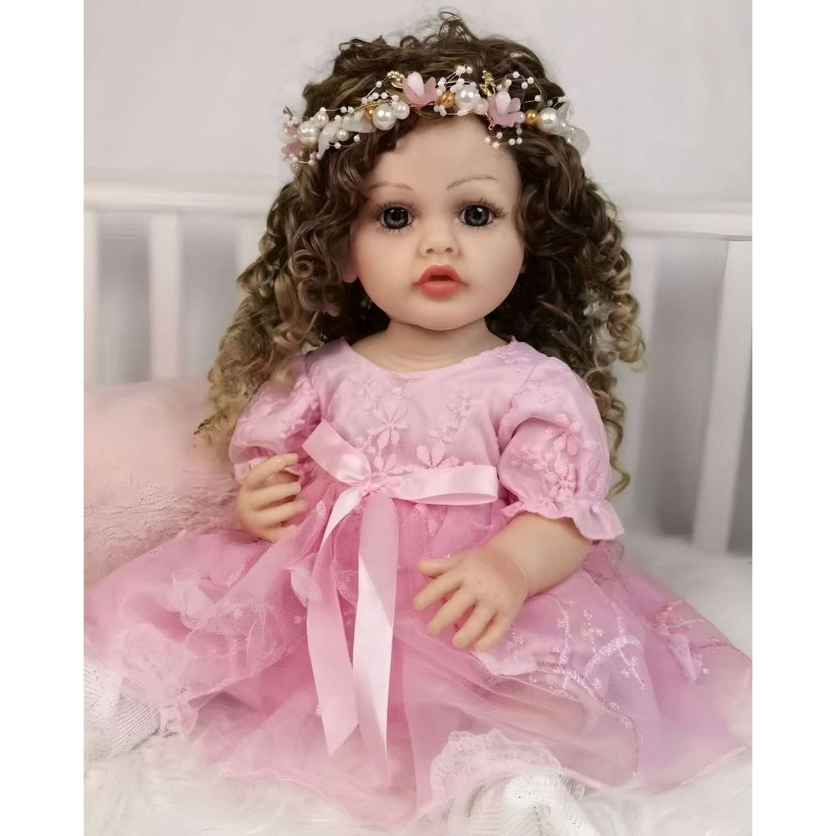 GENERICO - MUÑECA REALISTA BEBÉ DE 55 CM 100% SILICON VESTIDO ROSA