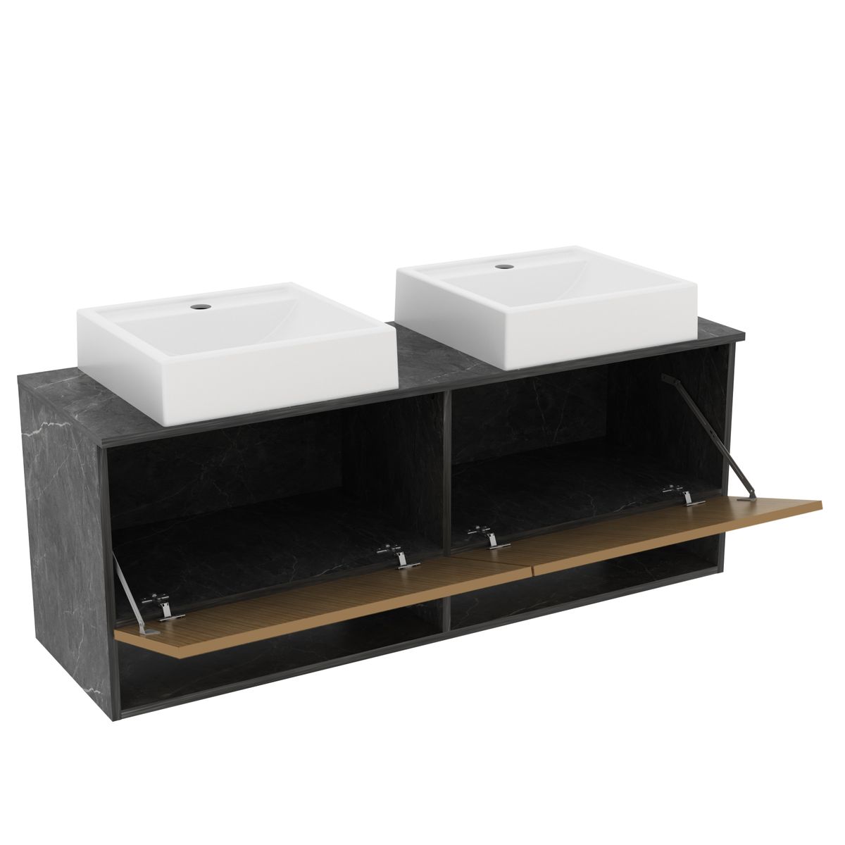 TECNOMOBILI - MUEBLE BAÑO AEREO 2 LAVAMANOS 2 PUERTAS MARMOL LUNAR/ALMENDRA