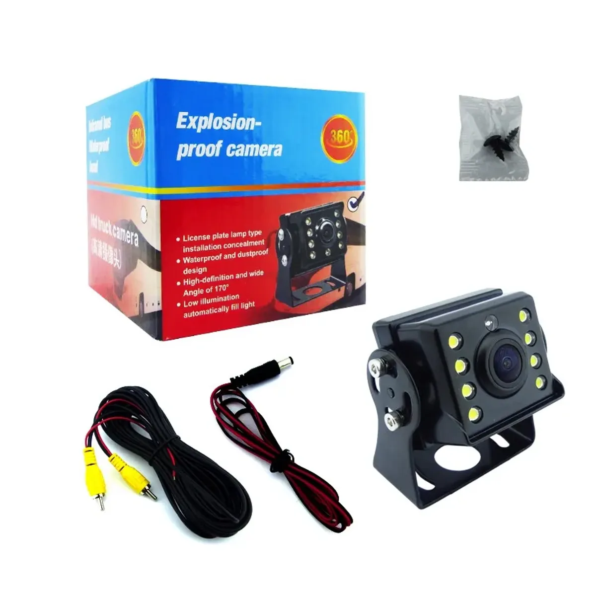GENERICO - Camara Retrovisor Para Camion Cuadrada Mini De 8 LED Con 15 Mts De Cable A 12-24 Volt