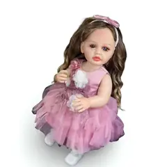 GENERICO - MUÑECA REALISTA BEBÉ DE 55 CM 100% SILICON VESTIDO ROSA