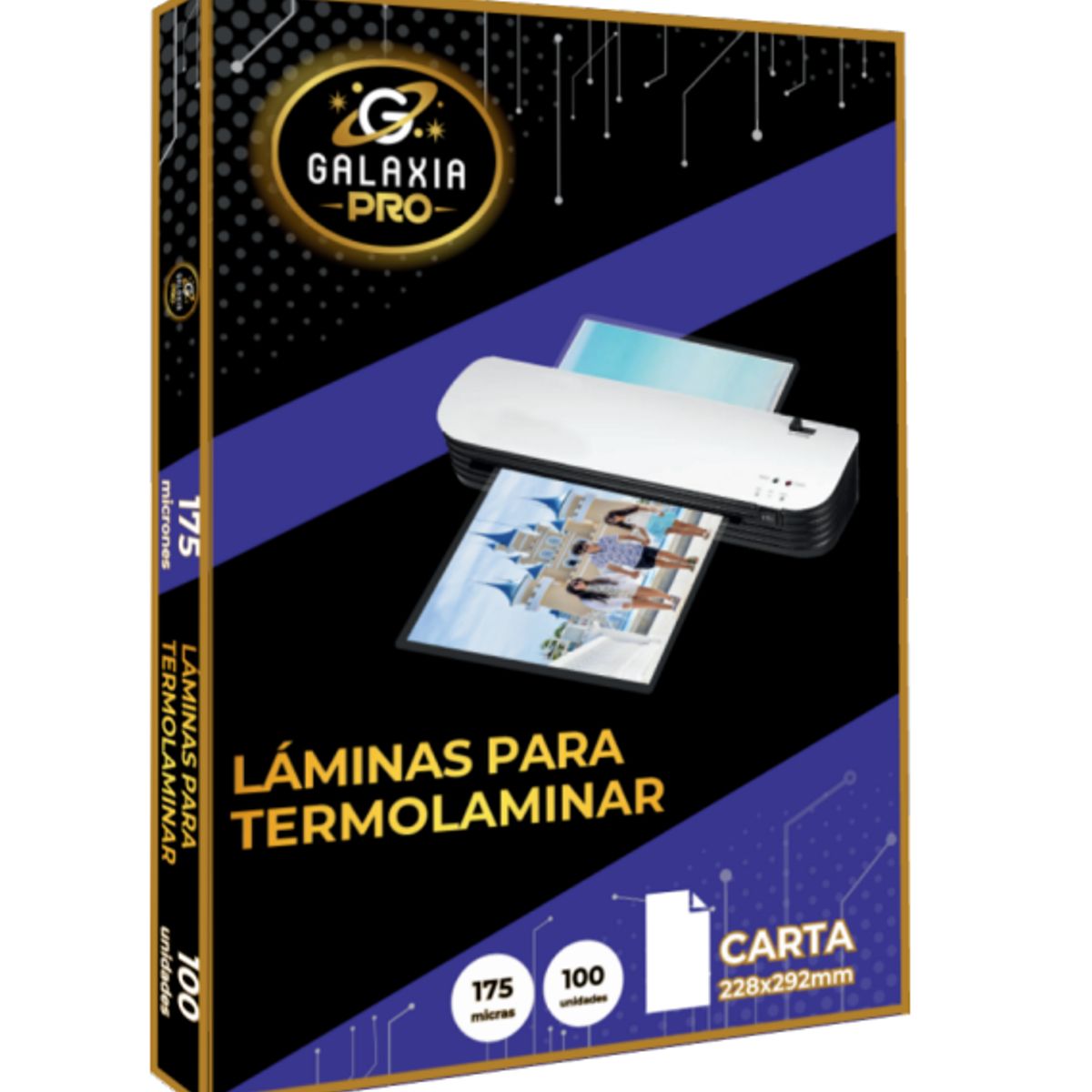 GENERICO - 100 Laminas Para Plastificar Termolaminar 175 Micrones Carta Galaxia Pro