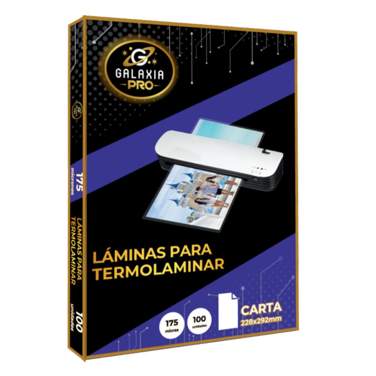 GENERICO - 100 Laminas Para Plastificar Termolaminar 175 Micrones Carta Galaxia Pro