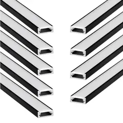 GENERICO - Pack: 9 Perfiles de Aluminio de 1mt Delgado Plano 1102 Negro