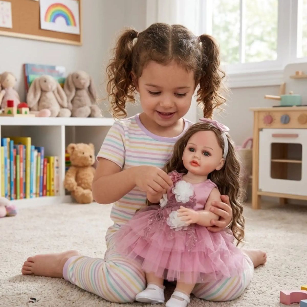 GENERICO - MUÑECA REALISTA BEBÉ DE 55 CM 100% SILICON VESTIDO ROSA