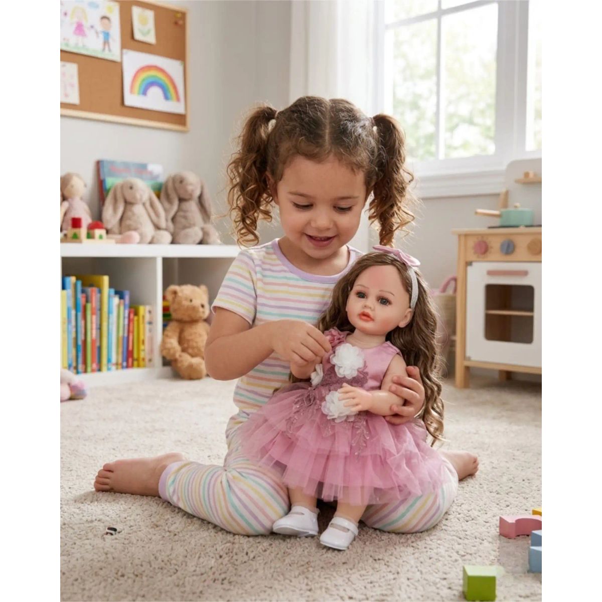 GENERICO - MUÑECA REALISTA BEBÉ DE 55 CM 100% SILICON VESTIDO ROSA