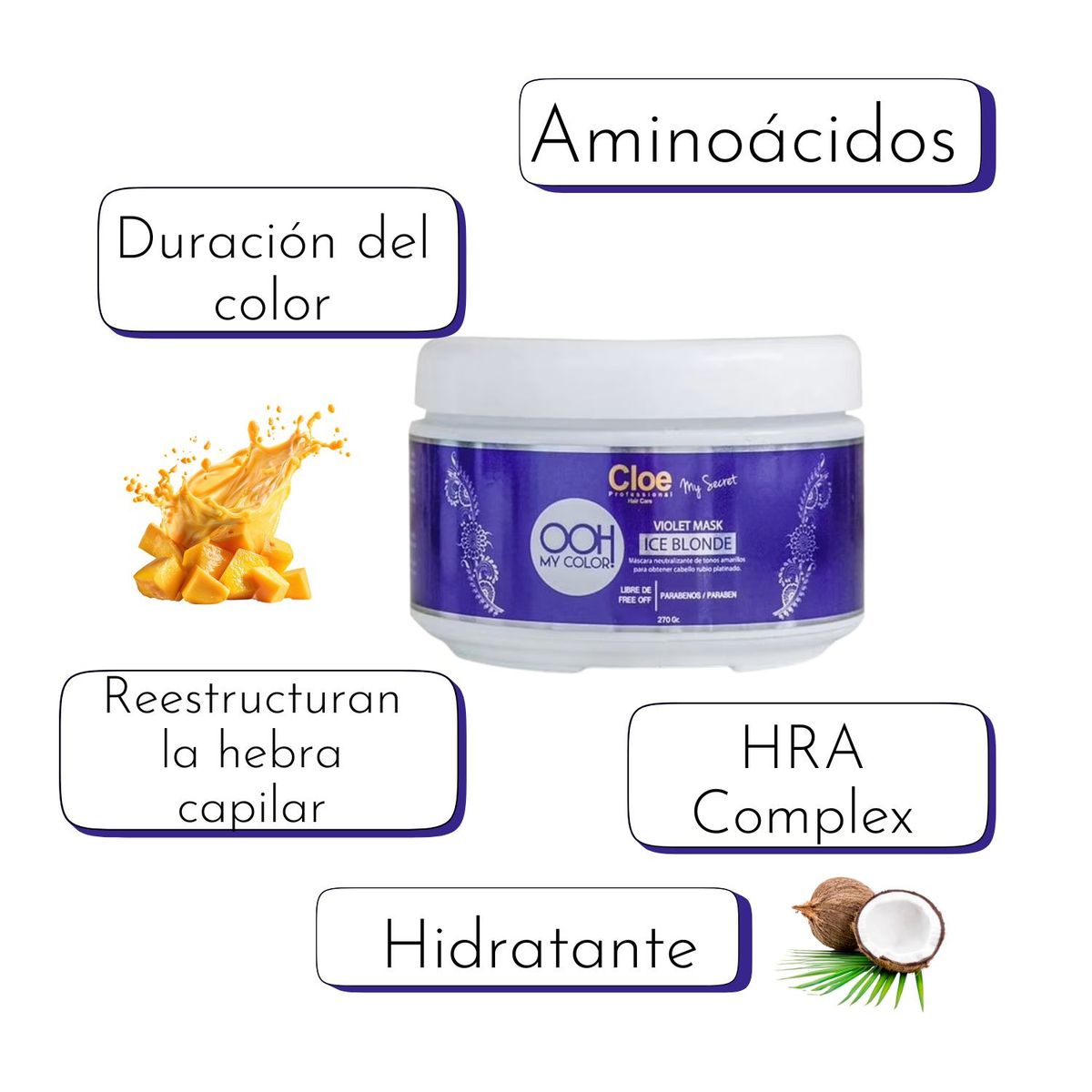 CLOE - Máscara Cloe Ooh My Color Ice Blonde 270gr Matiza Hidrata Neutraliza