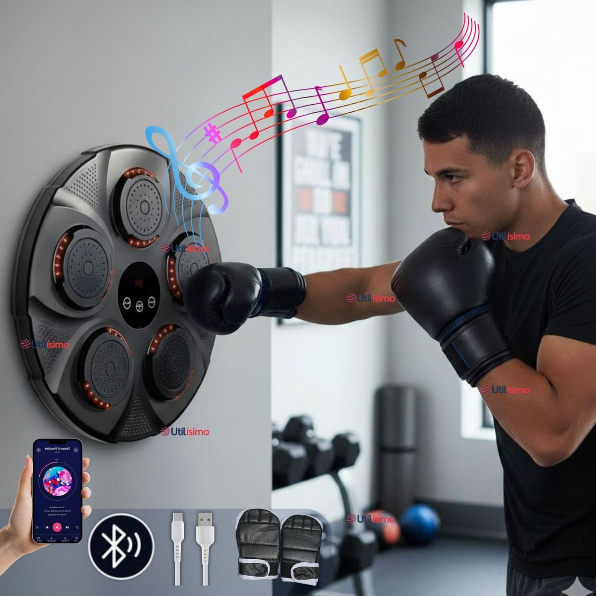 LINE - Máquina de Boxeo Musical Bluetooth con Guantes para Adulto