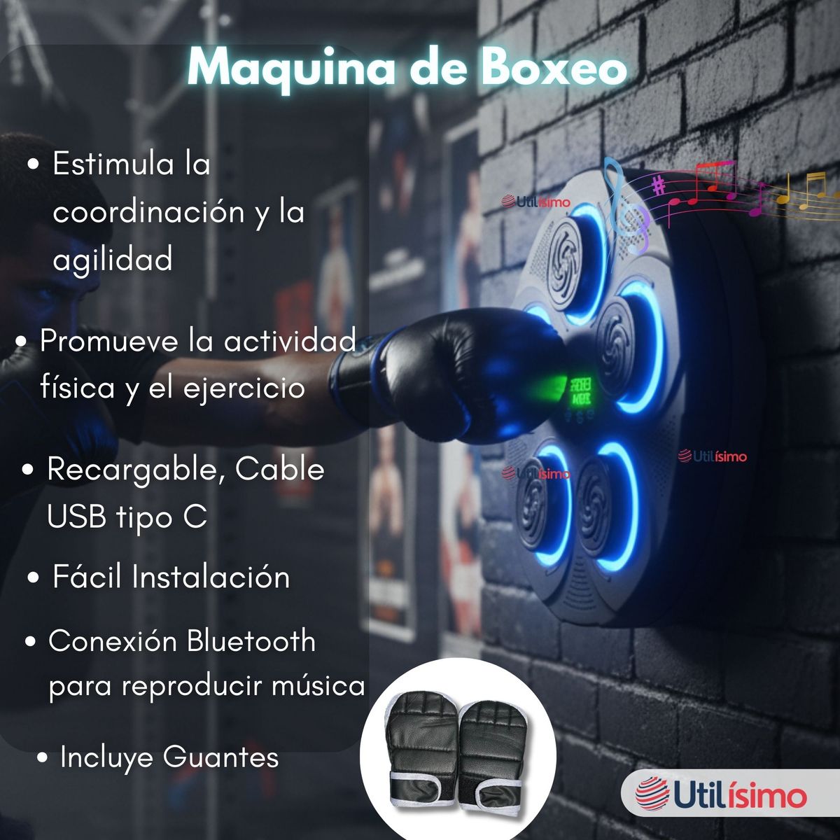 LINE - Máquina de Boxeo Musical Bluetooth con Guantes para Adulto