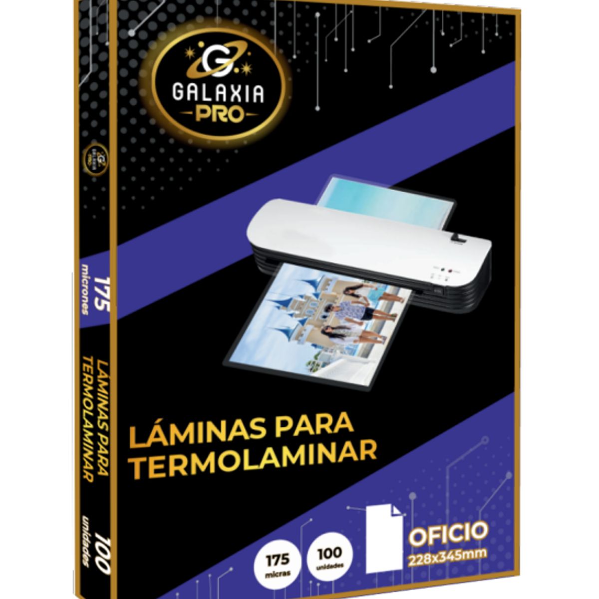 GENERICO - 100 Laminas Para Plastificar Termolaminar 175 Micrones Oficio Galaxia Pro