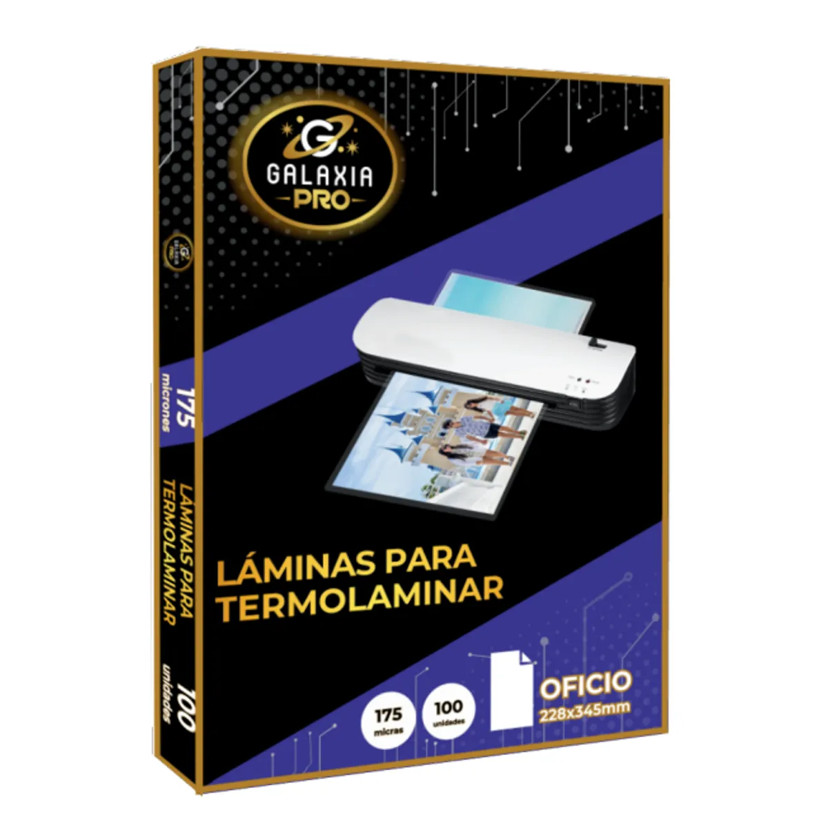 GENERICO - 100 Laminas Para Plastificar Termolaminar 175 Micrones Oficio Galaxia Pro