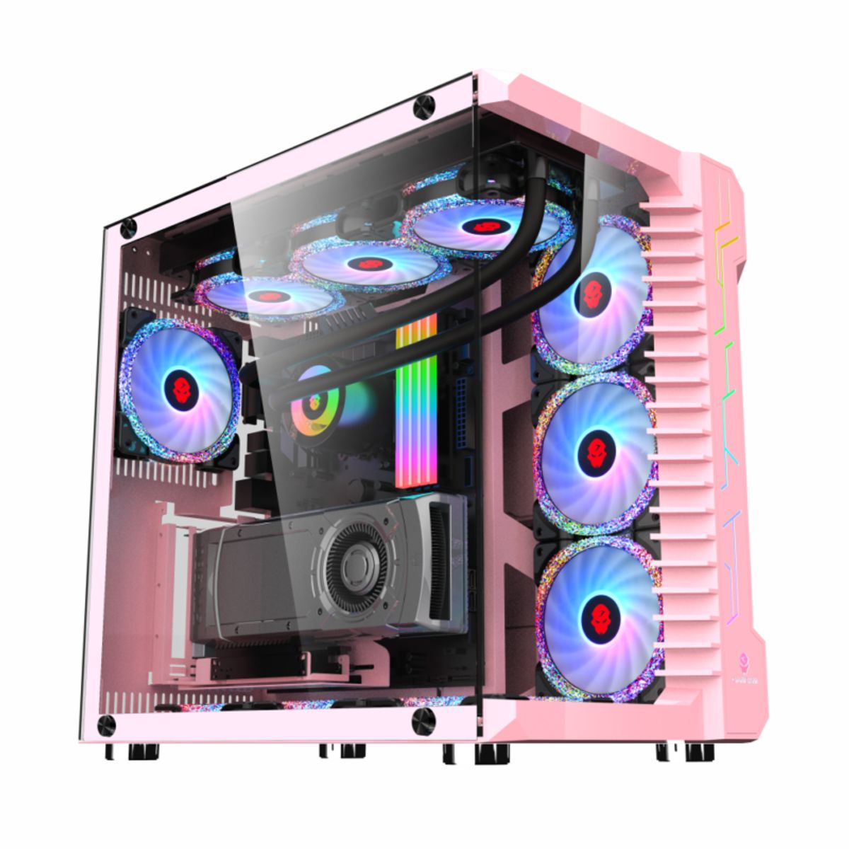 KRONOS - Gabinete Gamer Snow Diamond ATX Vidrio Templado USB 30  Pink