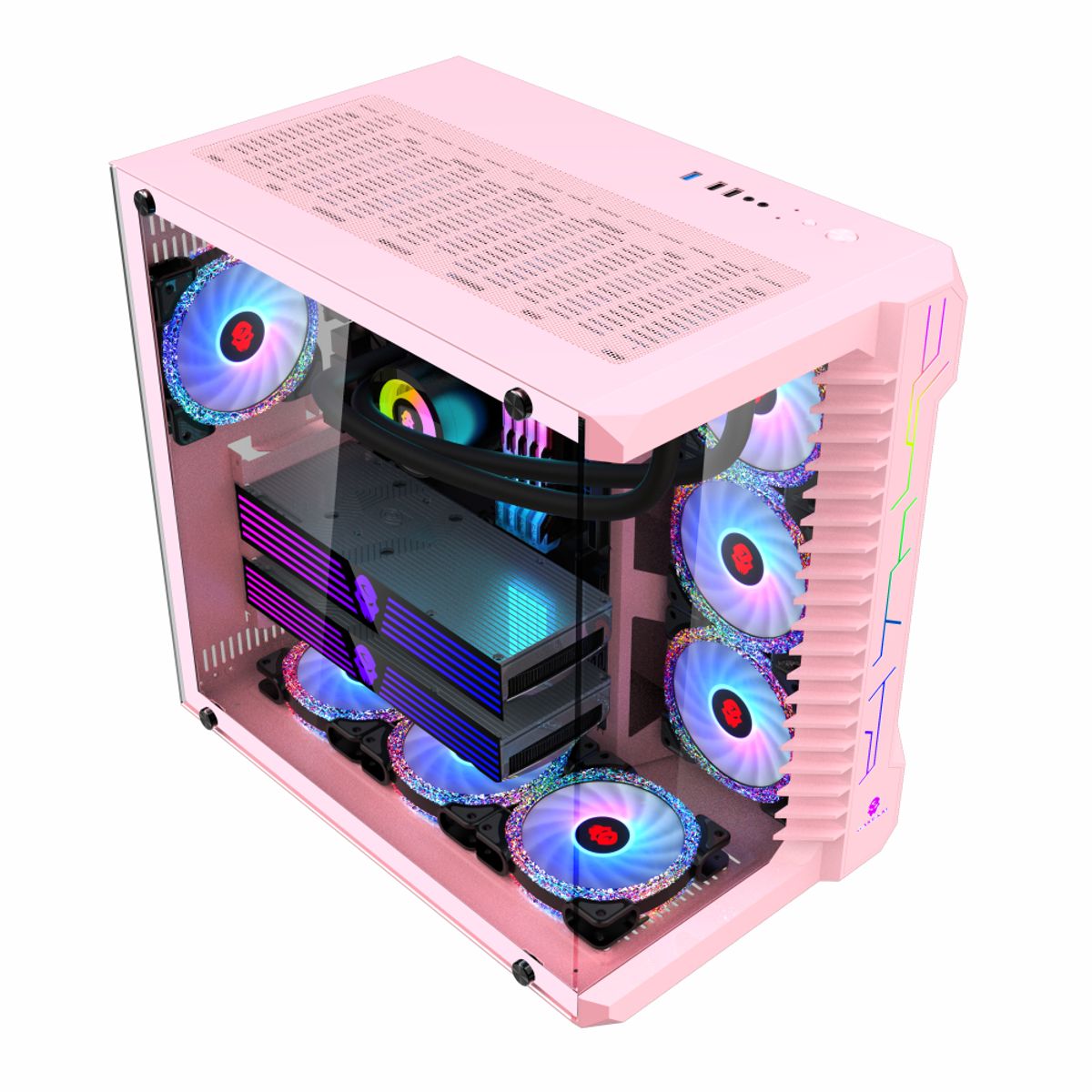 KRONOS - Gabinete Gamer Snow Diamond ATX Vidrio Templado USB 30  Pink