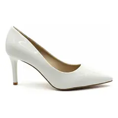 BOVINITA - Stiletto Taco Alto Mujer Charol Blanco Zapato Punta Fina