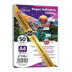 CURSOR - Papel Fotografico A4 135g Glossy Pack 50 Adhesivo - Blanco