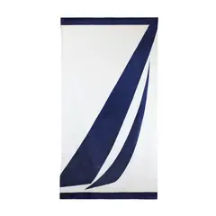 NAUTICA - Toalla de playa 100% Algodón 160x80 blanco y azul marino
