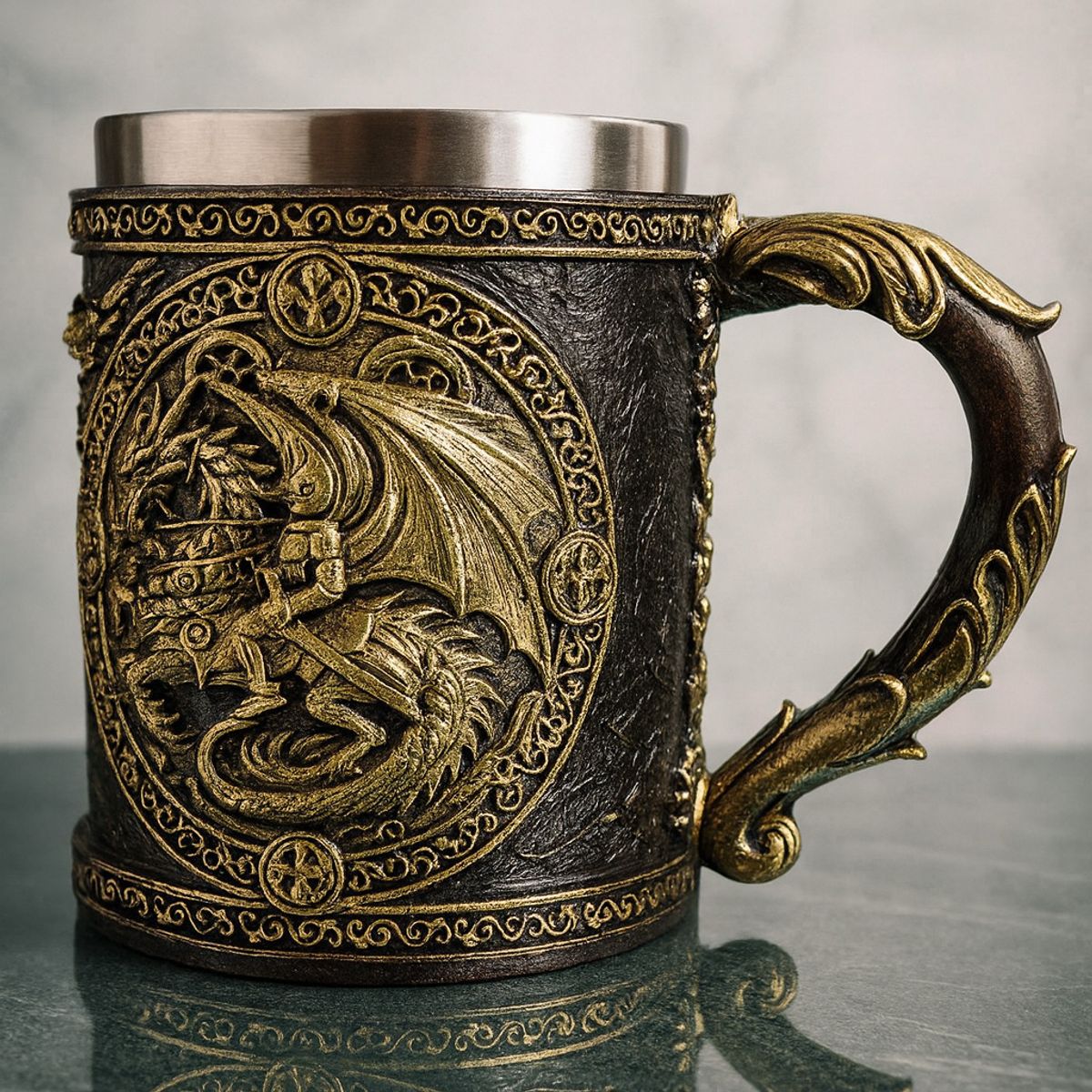 GENERICO - Tazon - Taza Termica De Acero con Diseño de Dragon en 3D
