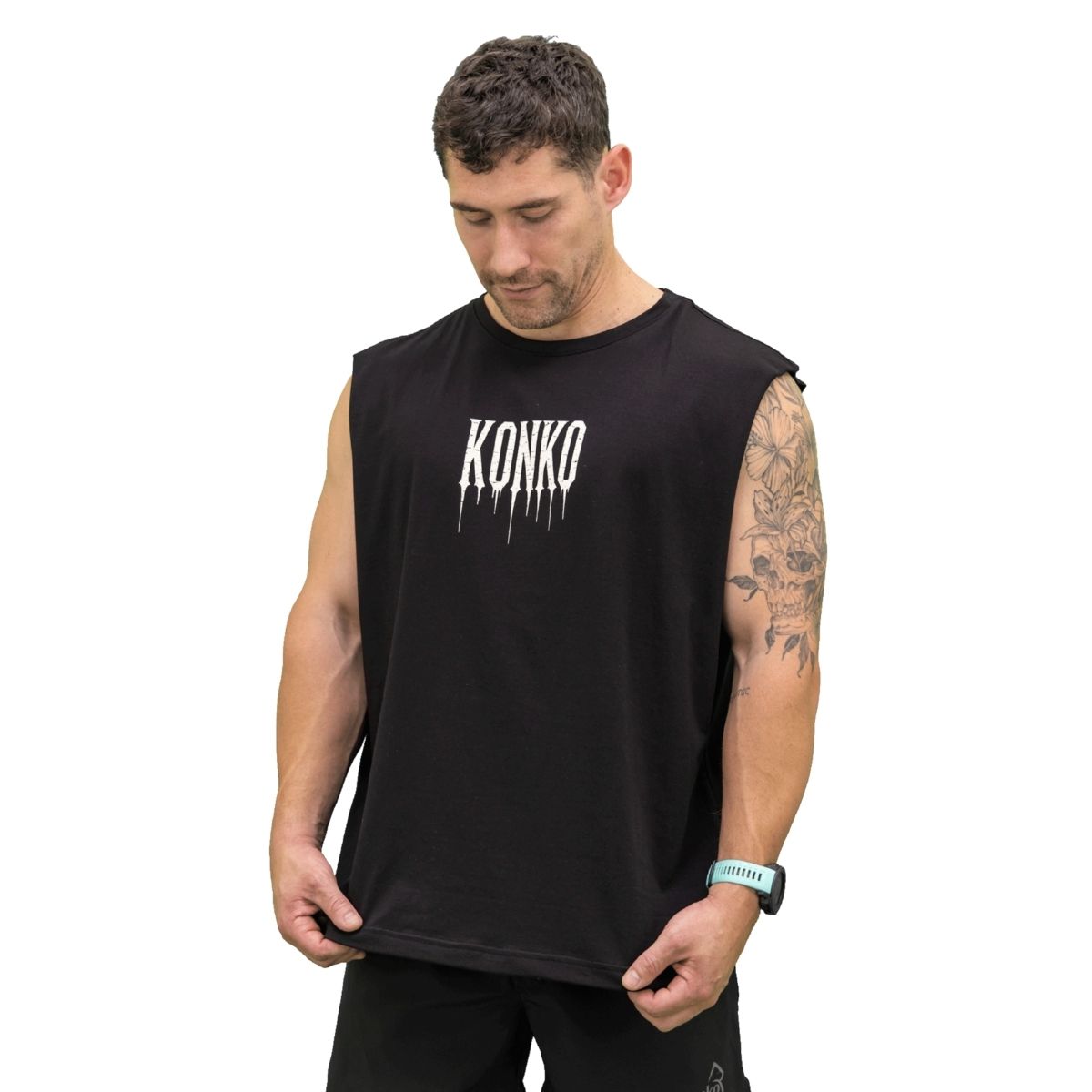 KONKO ACTIVE - Sudadera Tank Oversize Metal Negra Konko Sin Manga Musculosa Algodon
