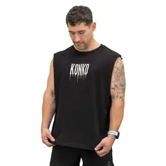 KONKO ACTIVE - Sudadera Tank Oversize Metal Negra Konko Sin Manga Musculosa Algodon
