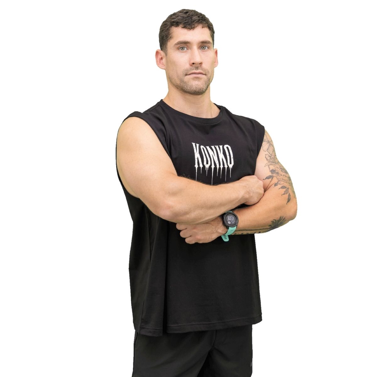 KONKO ACTIVE - Sudadera Tank Oversize Metal Negra Konko Sin Manga Musculosa Algodon