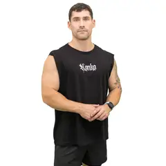 KONKO ACTIVE - Sudadera Tank Oversize Peso Muerto Negra Konko Sin Manga Musculosa Algodon