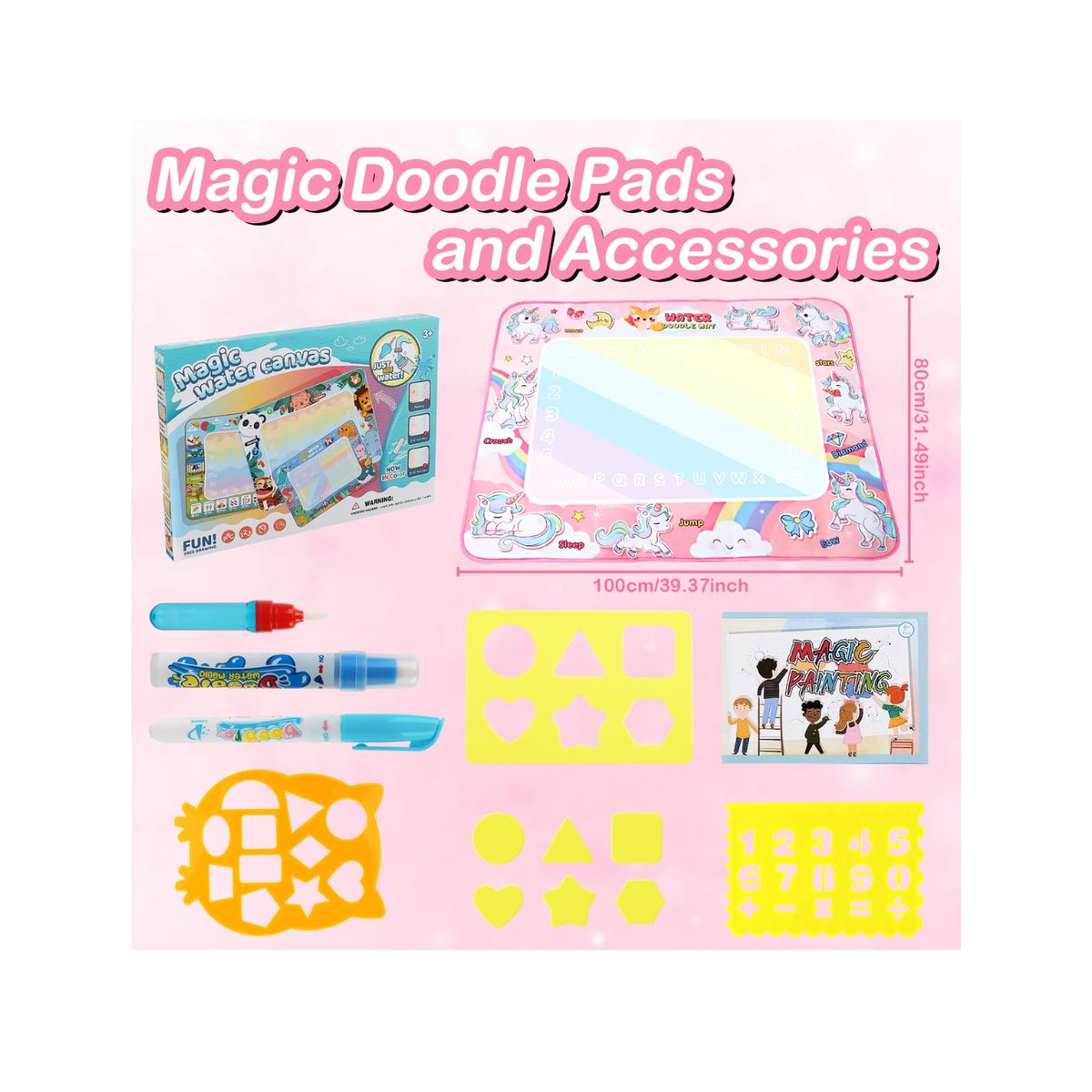 GENERICO - ALFOMBRA MAGICA DE DIBUJOS PARA COLOREAR AL AGUA ROSADA