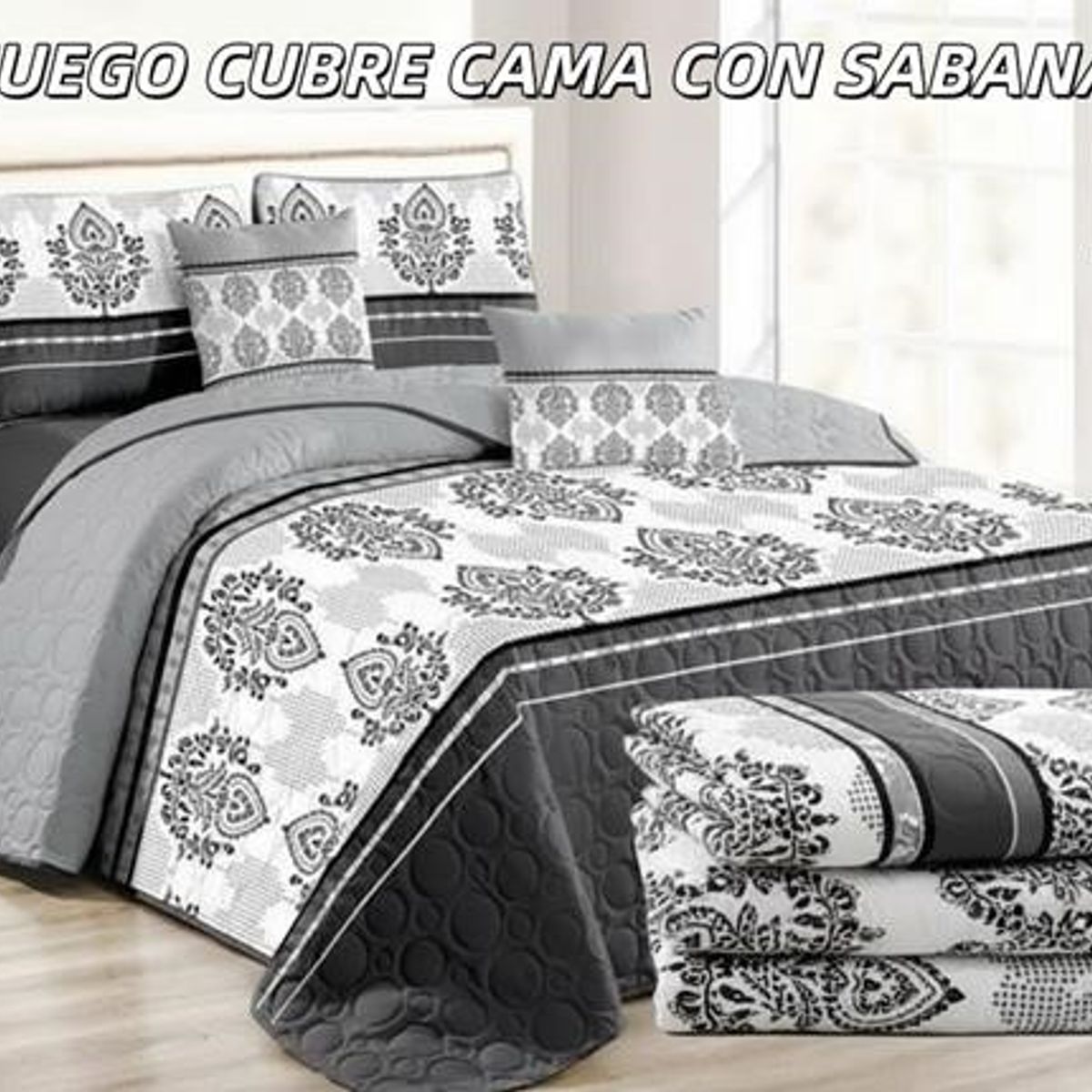 GENERICO - Cobertor tipo Quilts de Verano + Juego de Sabanas 2 plazas