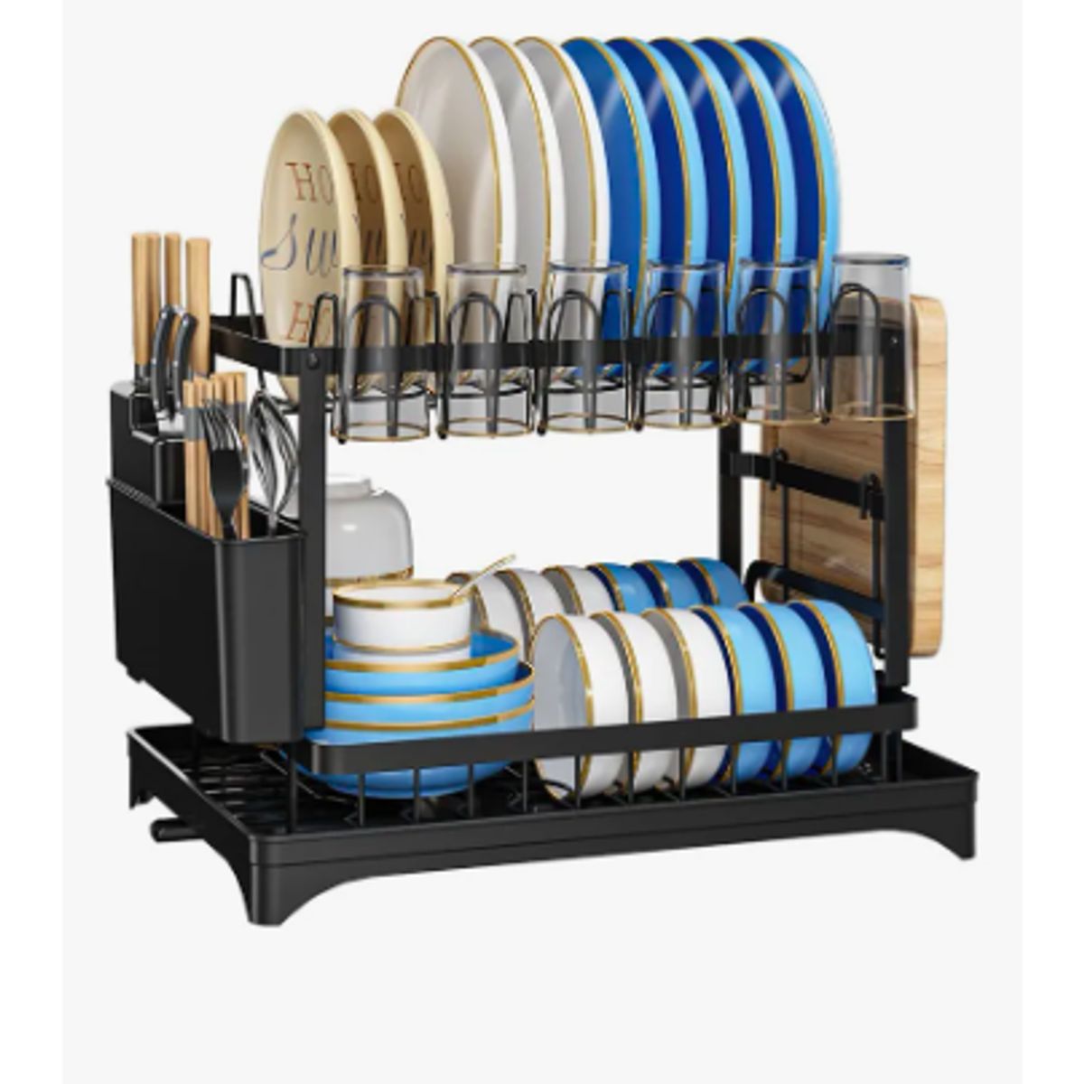 GENERICO - Secador Escurridor De Loza Platos Inoxidable 2 Niveles Negro