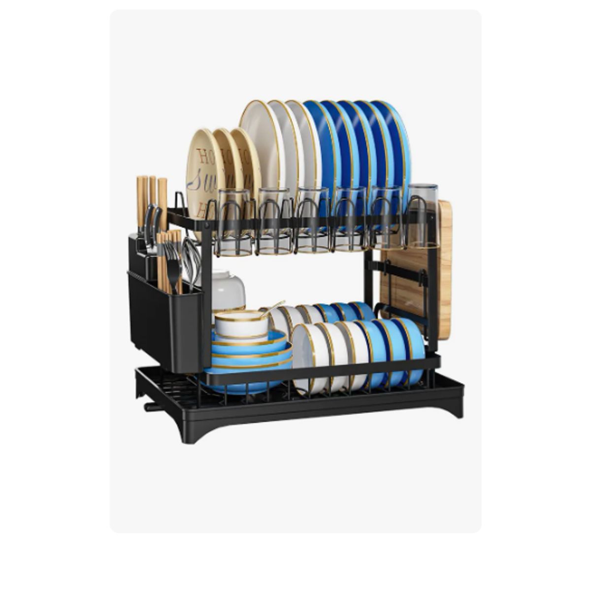 GENERICO - Secador Escurridor De Loza Platos Inoxidable 2 Niveles Negro