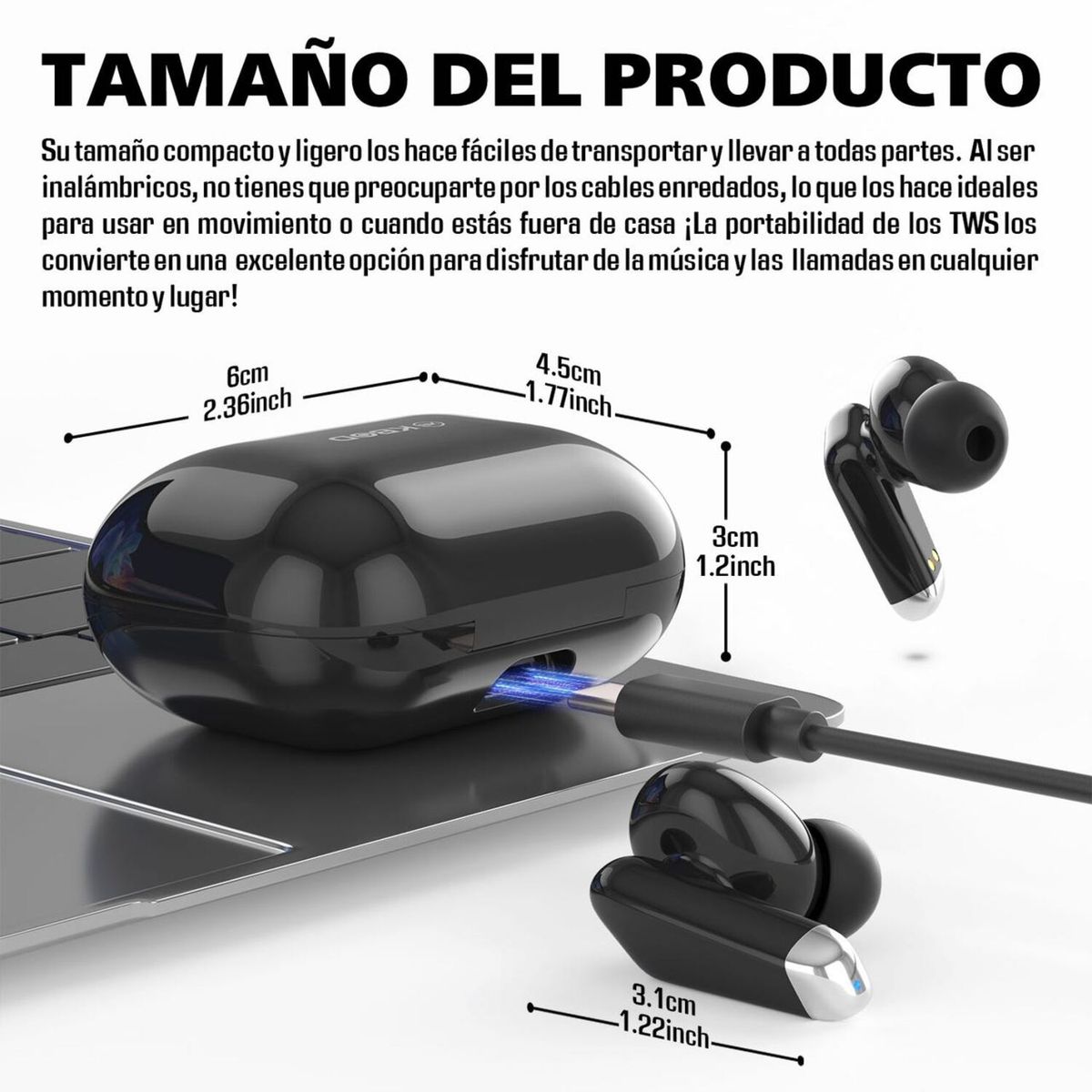 KBOD - Audífonos Bluetooth Inalámbricos 5.1 Con Estuche Kbod C8 Negro