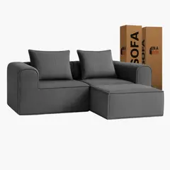 SOFA IN A BOX - Sofa Loop 2 Cuerpos + Pouf - Espuma comprimida - 194X57X170 Azul grafito A134