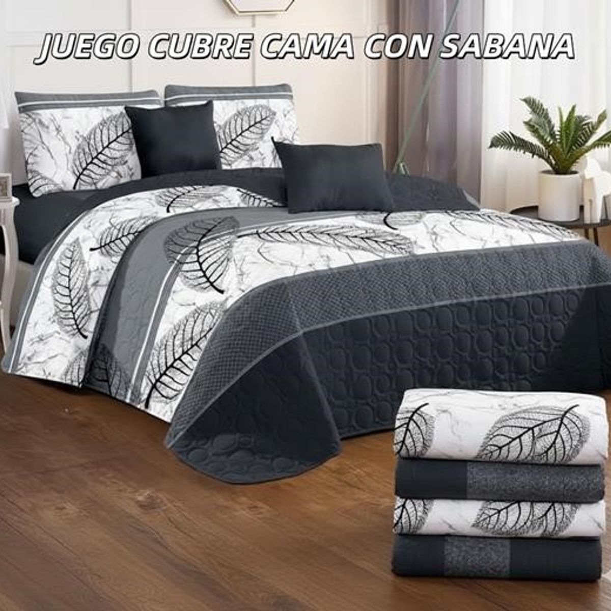 GENERICO - Cobertor tipo Quilts de Verano + Juego de Sabanas 1,5 plazas