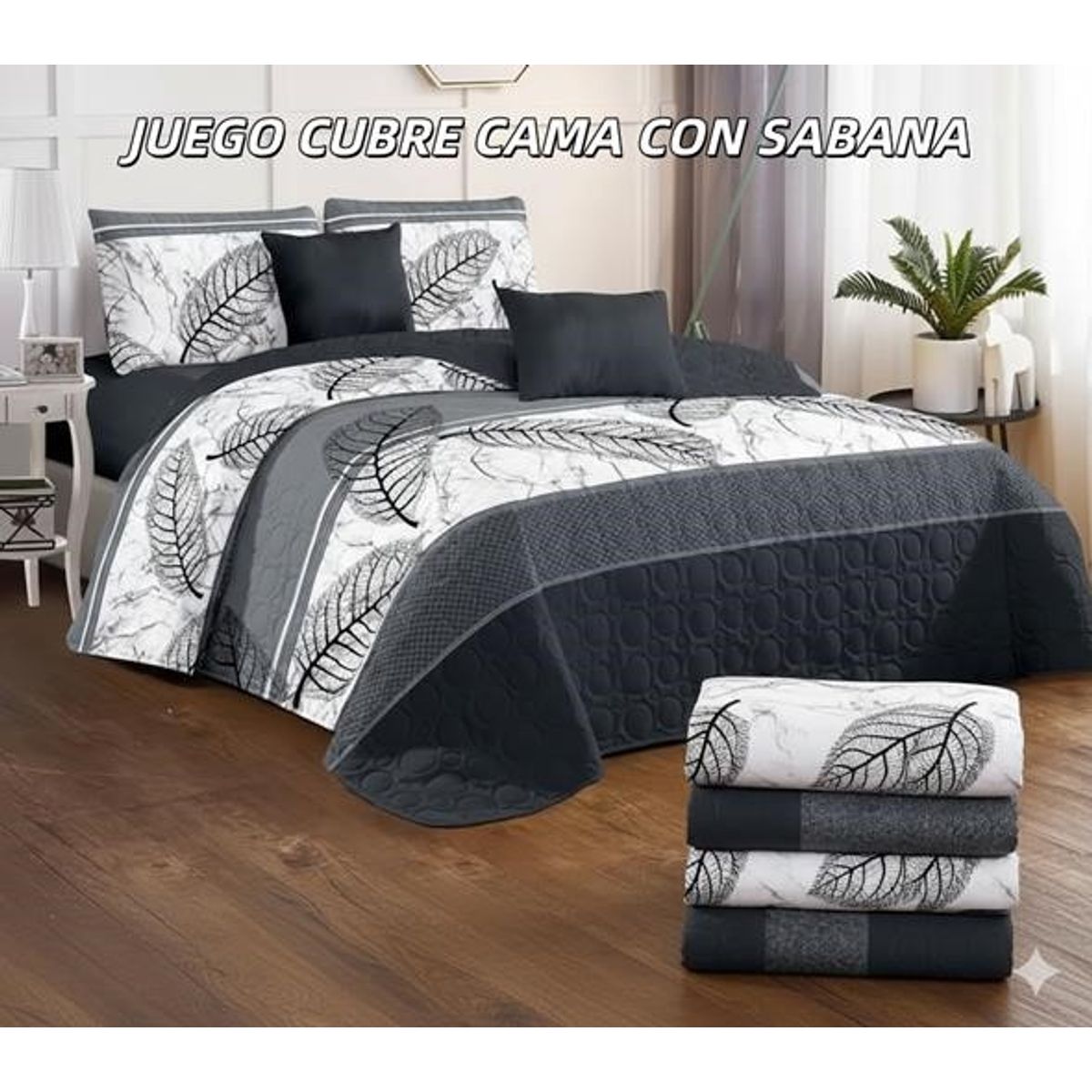 GENERICO - Cobertor tipo Quilts de Verano + Juego de Sabanas 1,5 plazas