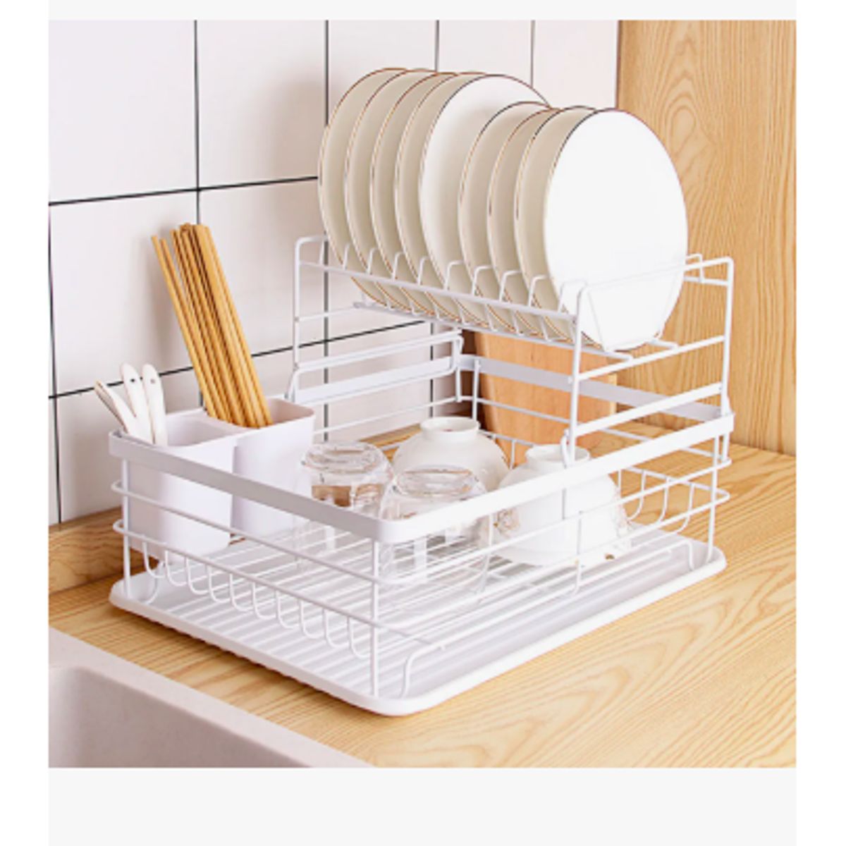 GENERICO - Secaplatos Escurridor 2 Niveles Acero Inox Blanco