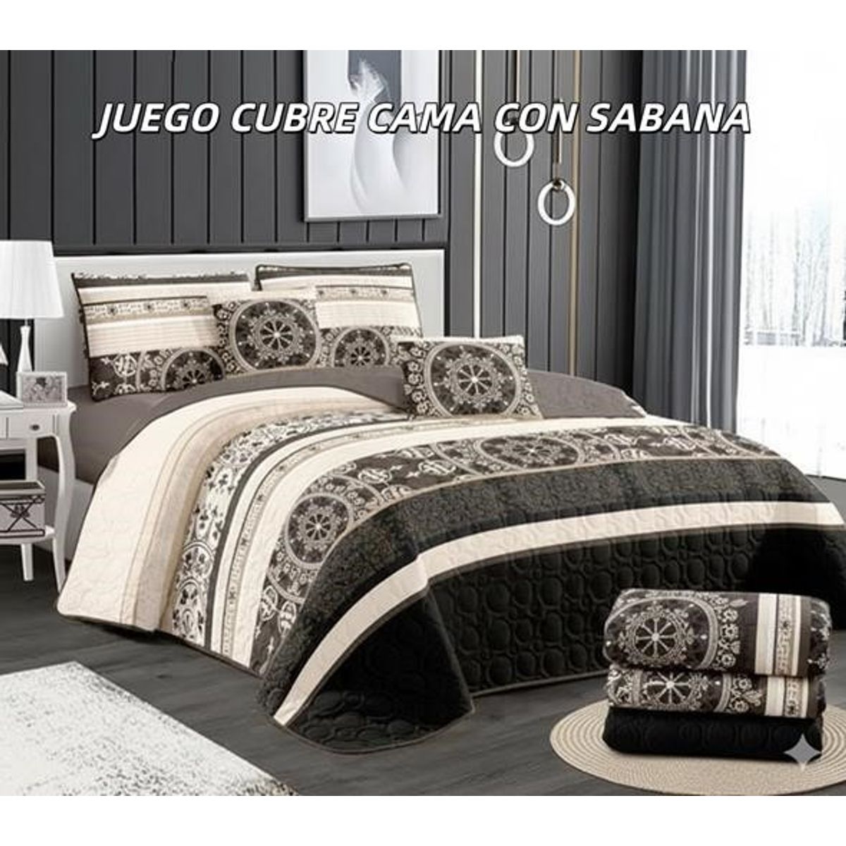 GENERICO - Cobertor tipo Quilts de Verano + Juego de sabanas 1,5 plazas