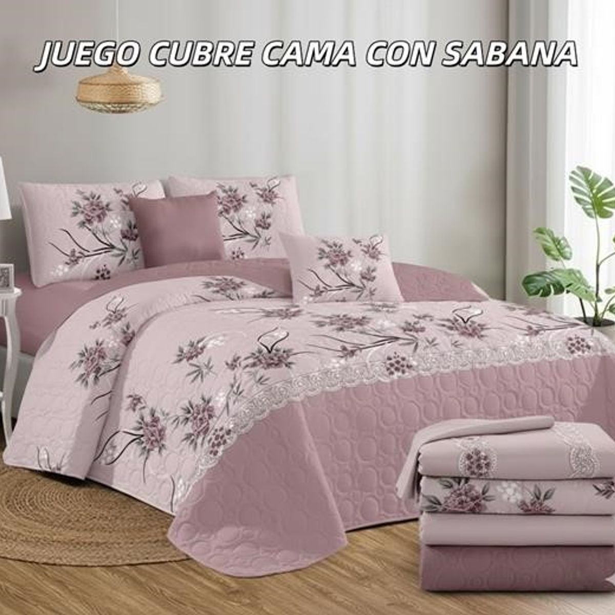 GENERICO - Cobertor tipo Quilts de Verano + Juego de sabanas 1,5 plazas