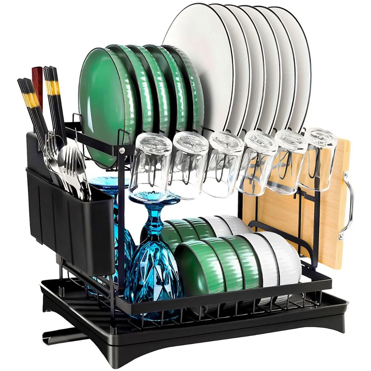 GENERICO - Secaplatos Escurridor Secador De Platos2 Niveles Cocina Negro