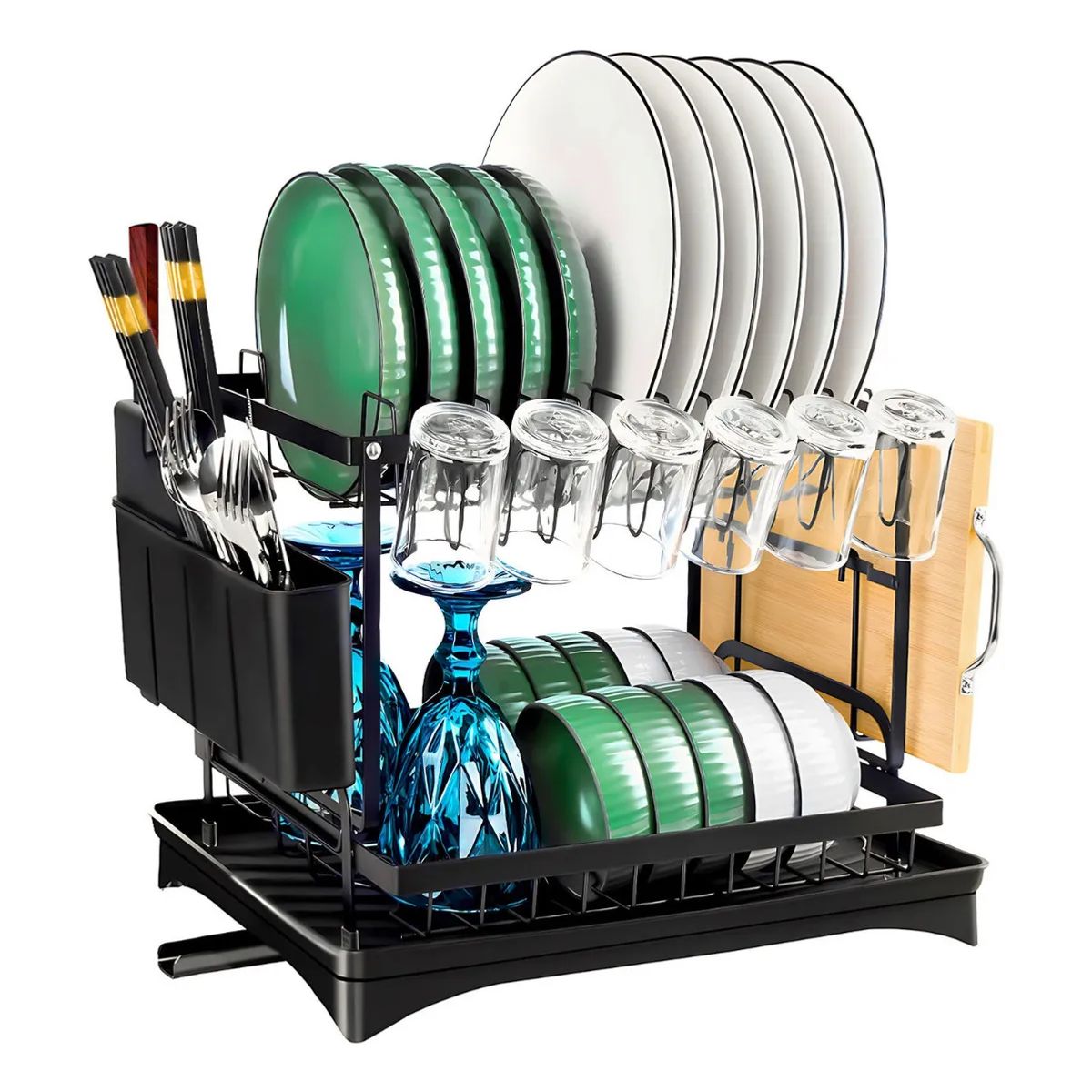 GENERICO - Secaplatos Escurridor Secador De Platos2 Niveles Cocina Negro