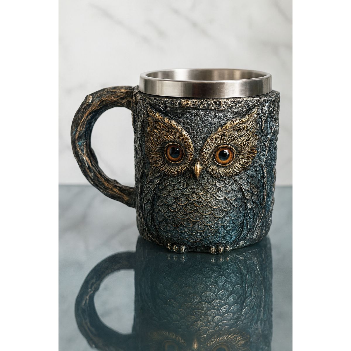 GENERICO - Tazon - Taza Termica De Acero con Diseño de Buho en 3D