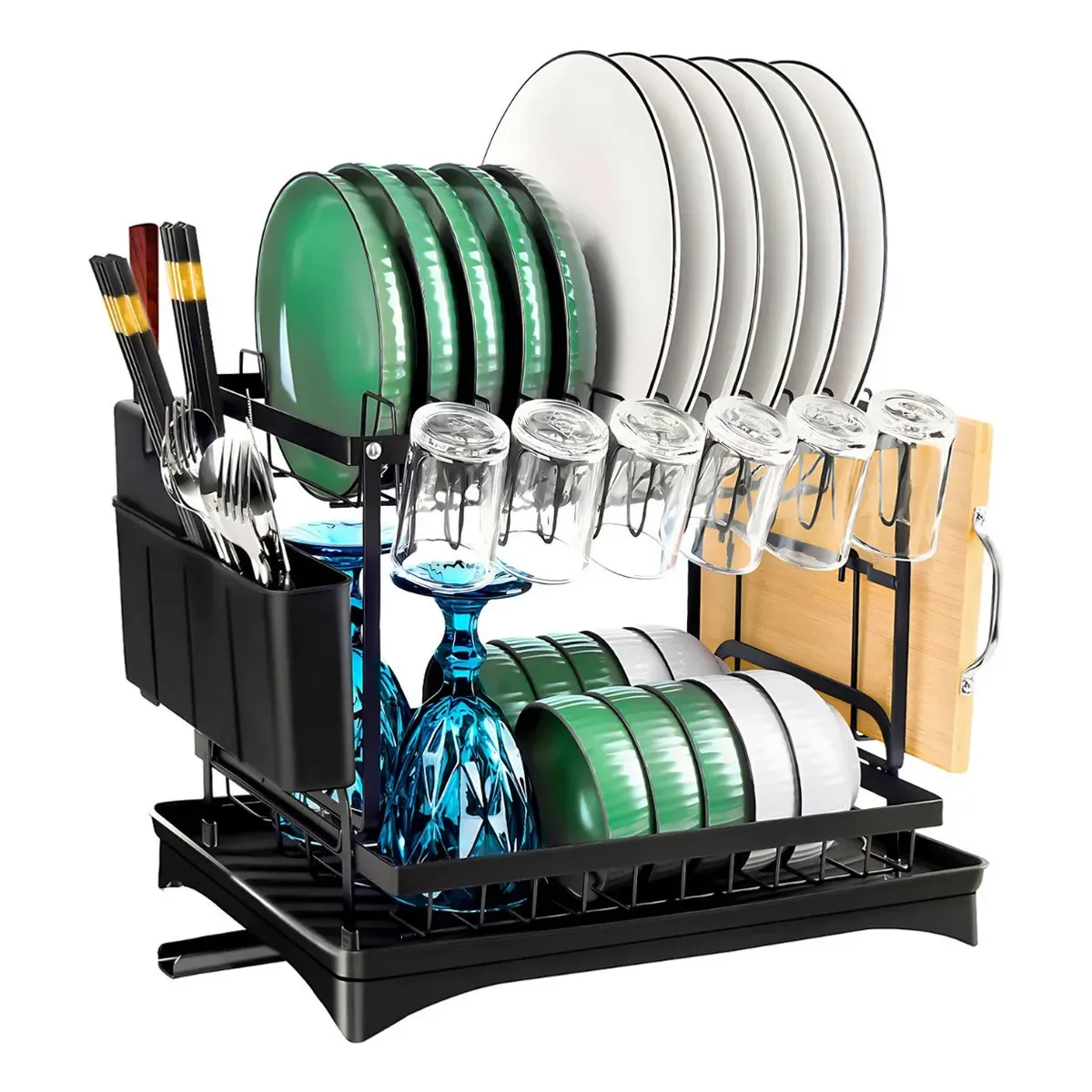 GENERICO - Secaplatos Escurridor Secador De Platos2 Niveles Cocina Negro