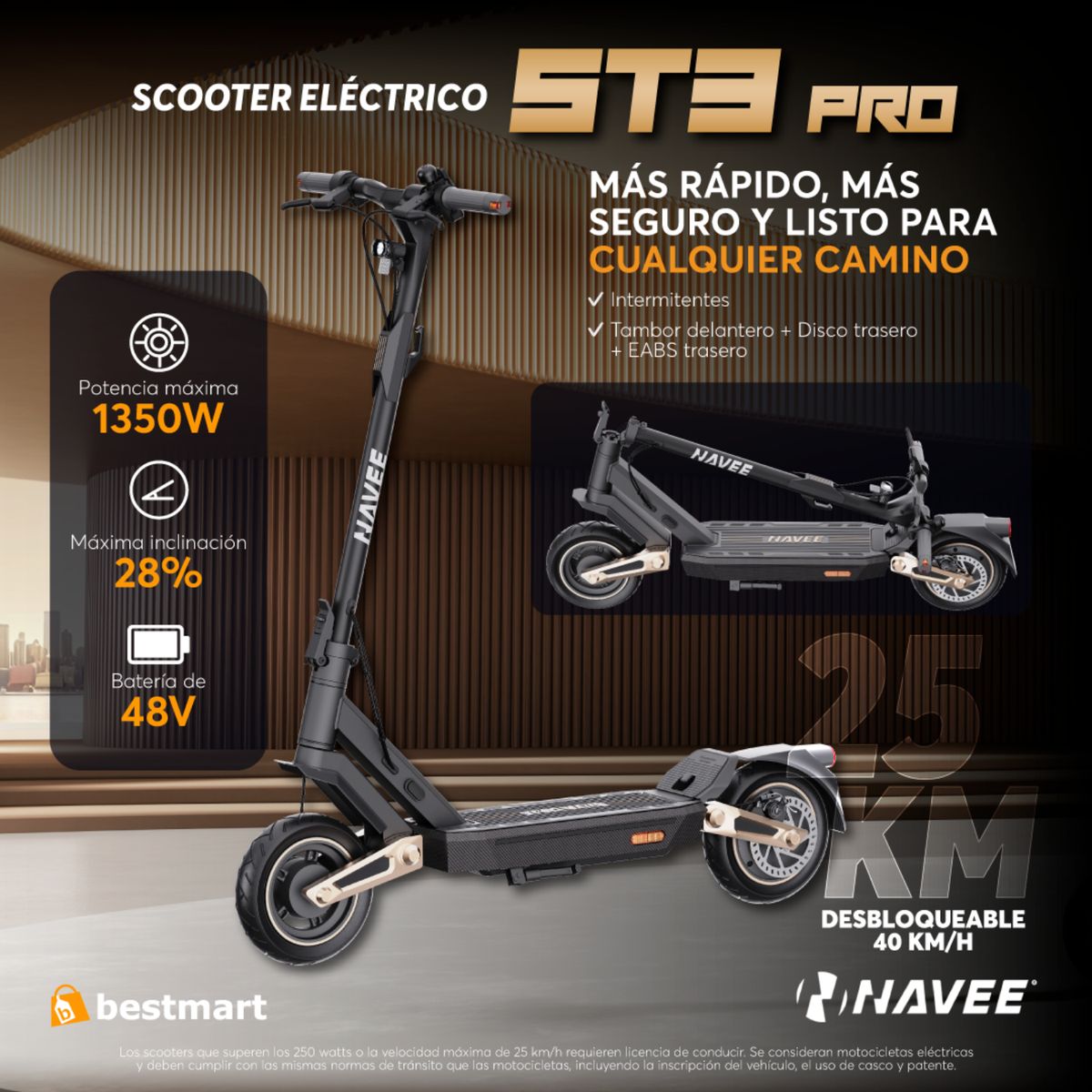GENERICO - Scooter eléctrico Navee ST3 Pro 1350W Negro