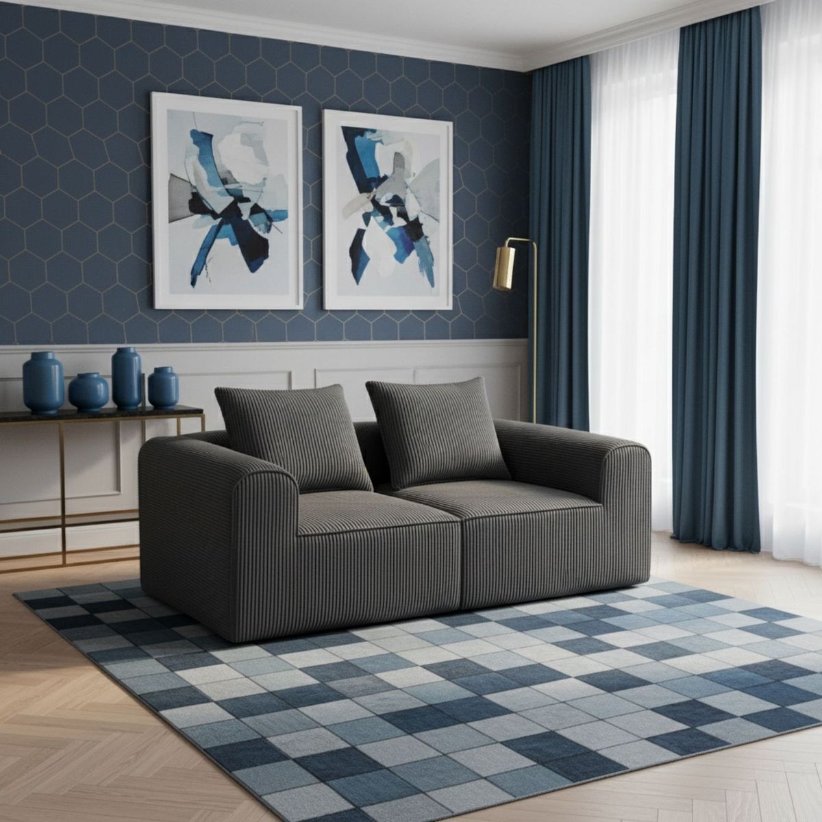 SOFA IN A BOX - Sofa Loop 2 Cuerpos - Espuma comprimida - 194X57X97 Azul grafito A13